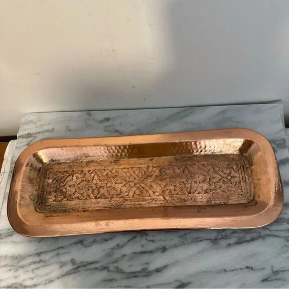 Copper Vanity Tray floral embossed hammered design